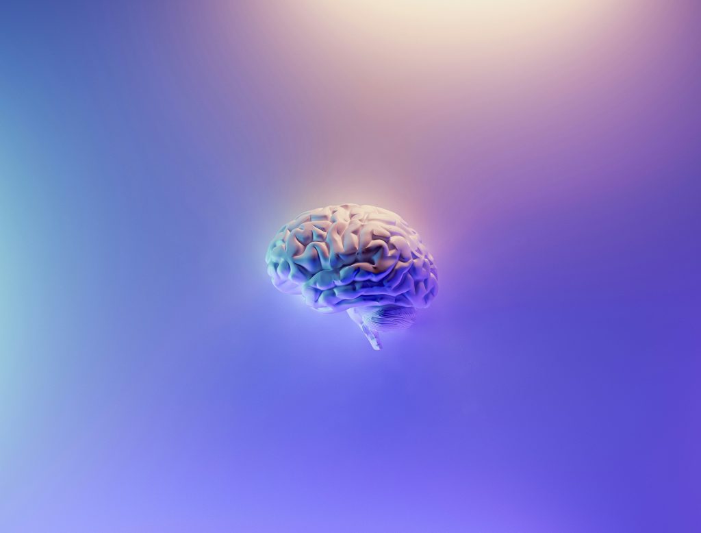 Floating brain in vibrant colors
